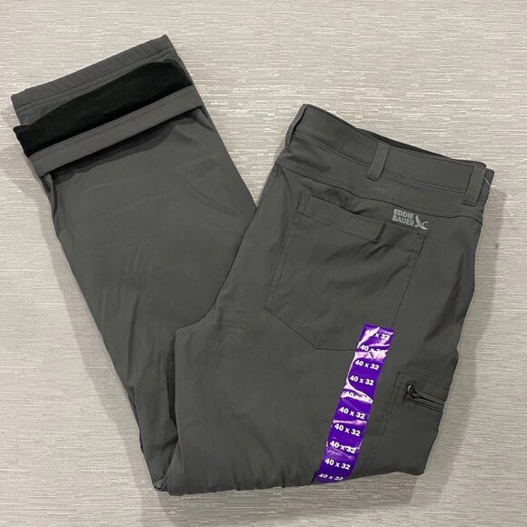 Eddie Bauer Fleece Lined Tech Pants Mens 40 x 32 Gray Water Repellent Insulated - Picture 1 of 12